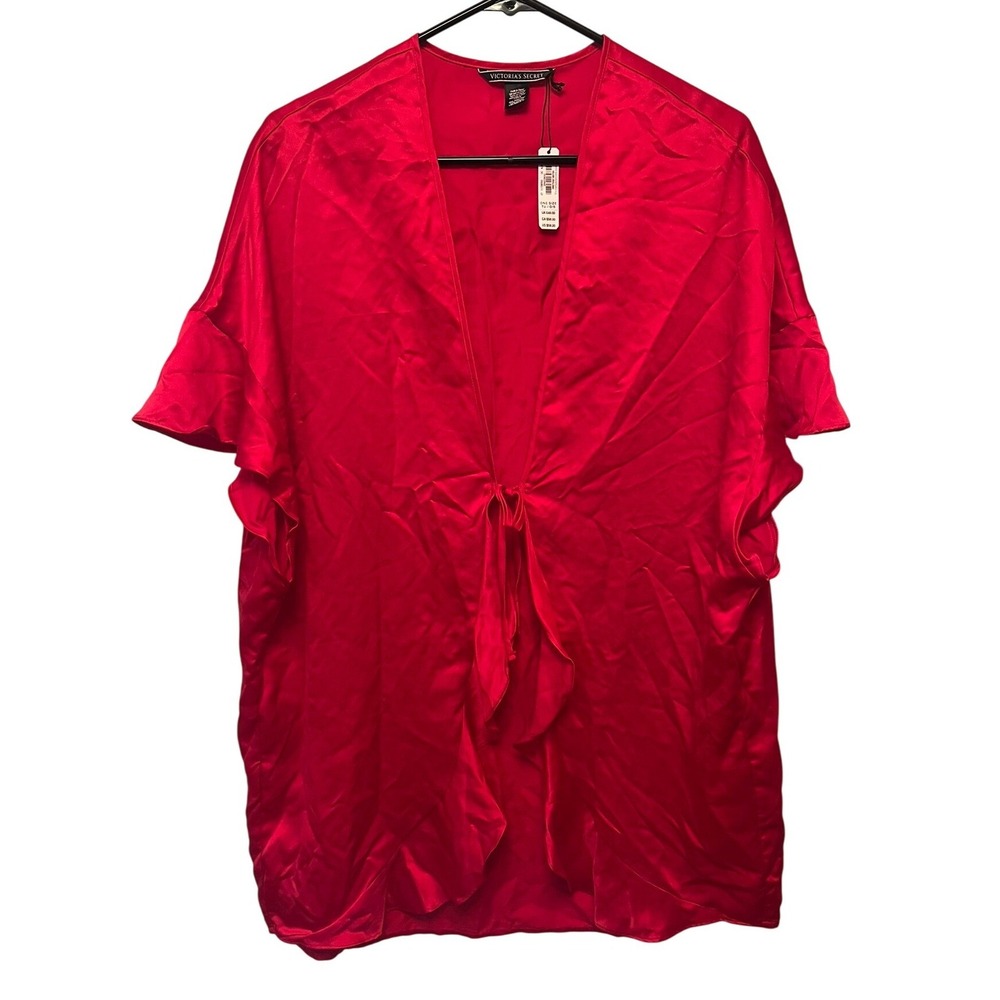Victoria's Secret NWT $58 Womens 2018 Red Satin Flutter Sleeve "Love" Heart Robe